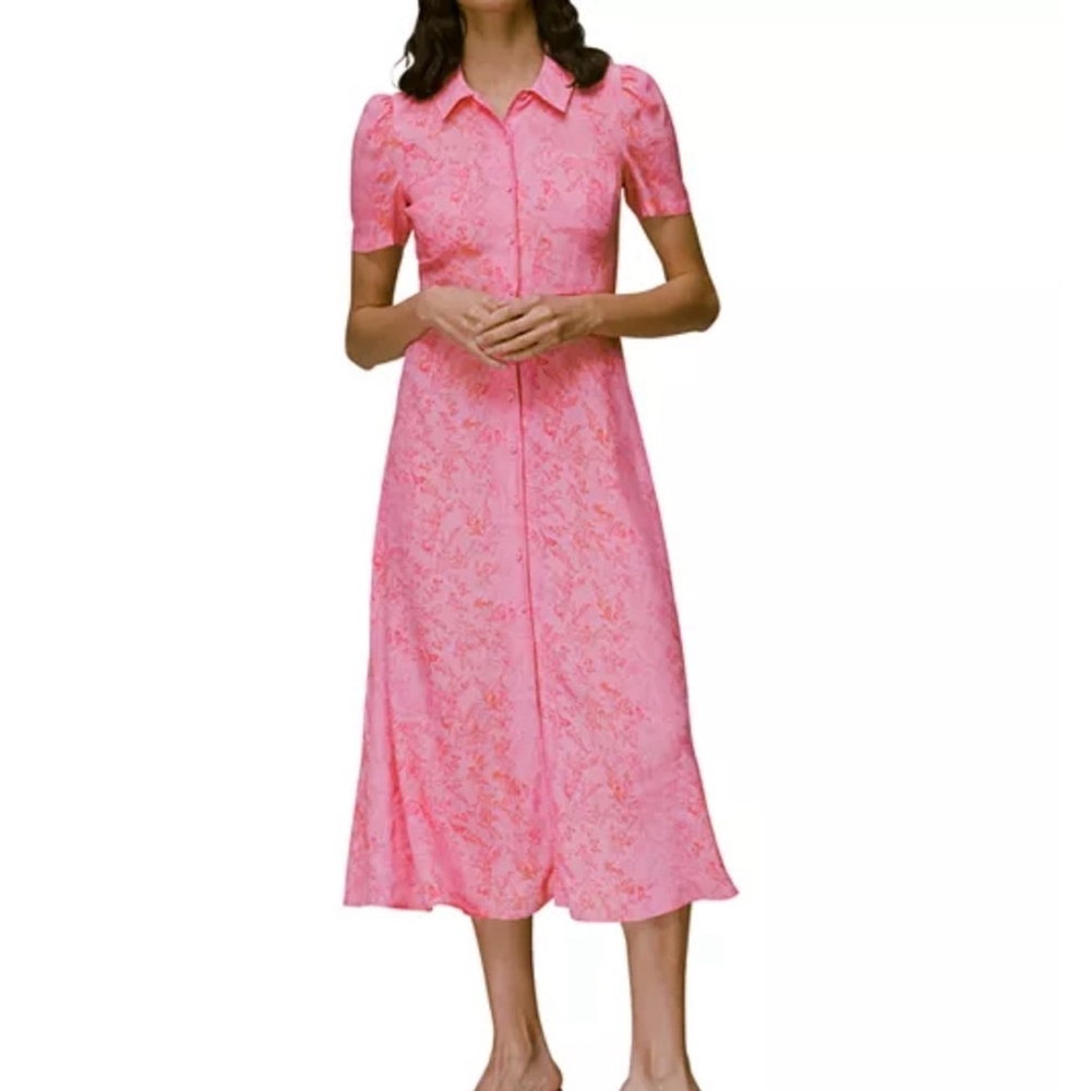 Whistles Robyn baroque-print woven midi shirt dress in pink/multi - Picture 2 of 13